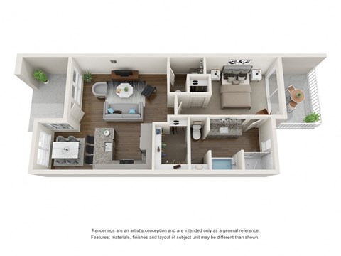 Floor plan for 1 bed, 1.5 baths, 803 sqft